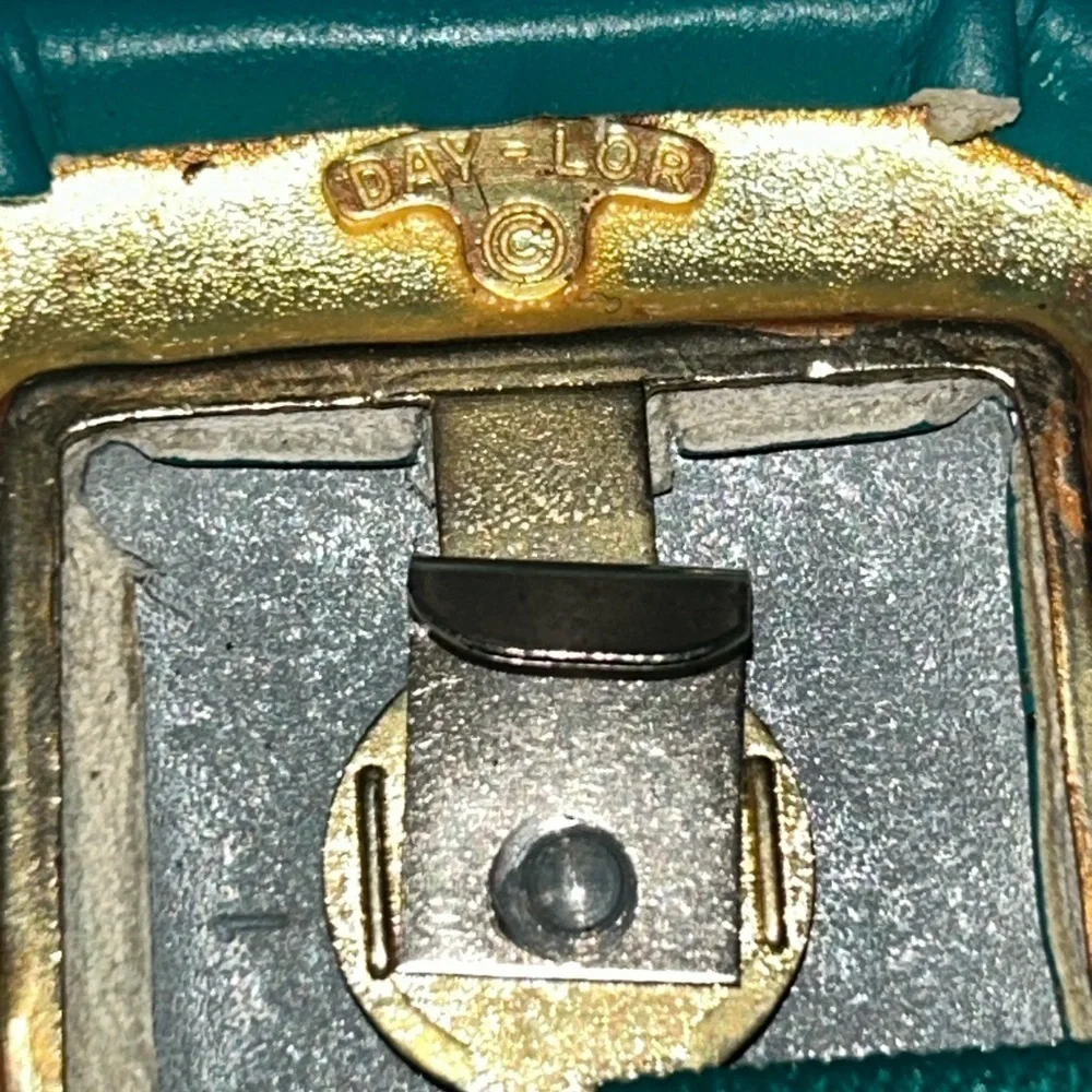 Day Lor Retro Vintage elastic stretch belt teal swirl square buckle gold cinch